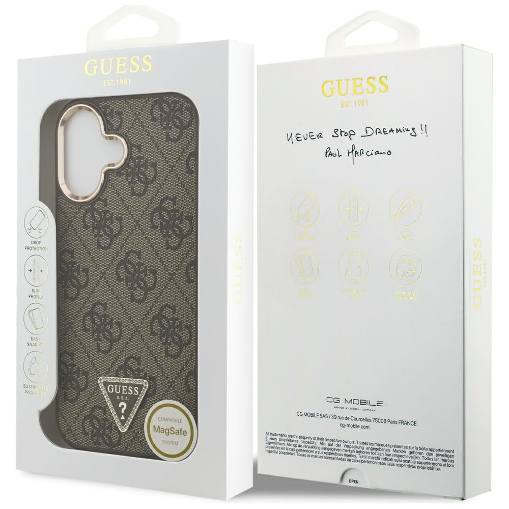 Capa MagSafe para Apple iPhone 17, Guess, Logo Triângulo 4G, Dourado Marrom