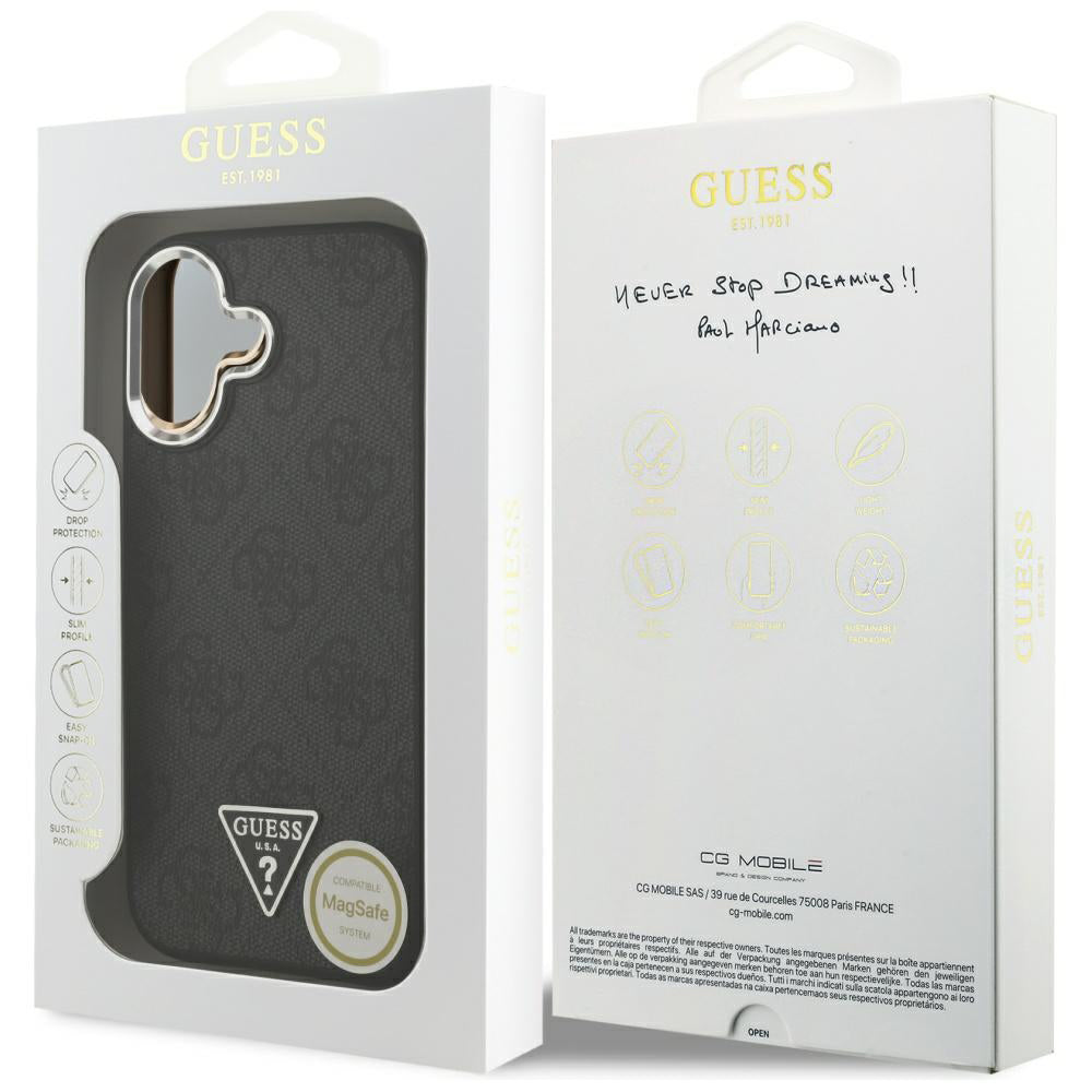 Capa MagSafe para Apple iPhone 17, Guess, Logo Triângulo 4G, Preta Prateada
