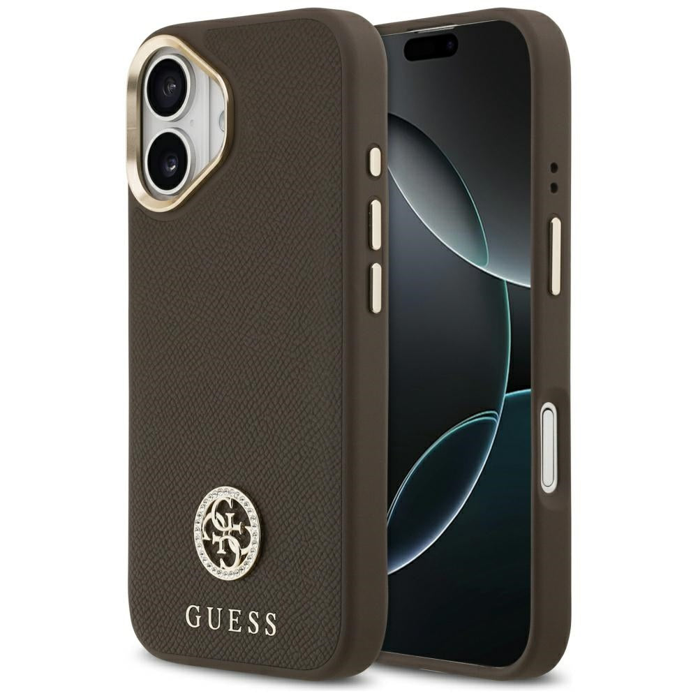 Capa MagSafe para Apple iPhone 17, Guess, Grained Strass Logo, Marrom