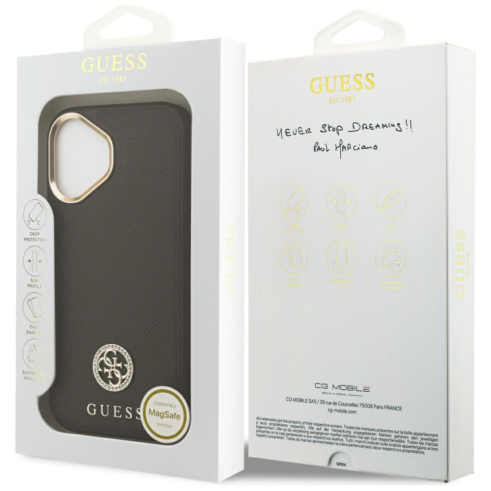 Capa MagSafe para Apple iPhone 17, Guess, Grained Strass Logo, Marrom