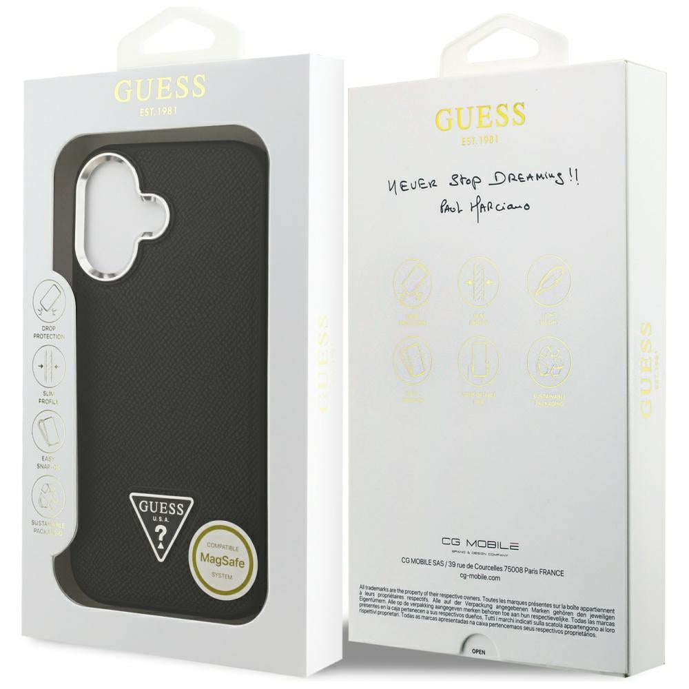 Capa MagSafe para Apple iPhone 17, Guess, Logo Triângulo Granulado, Preta