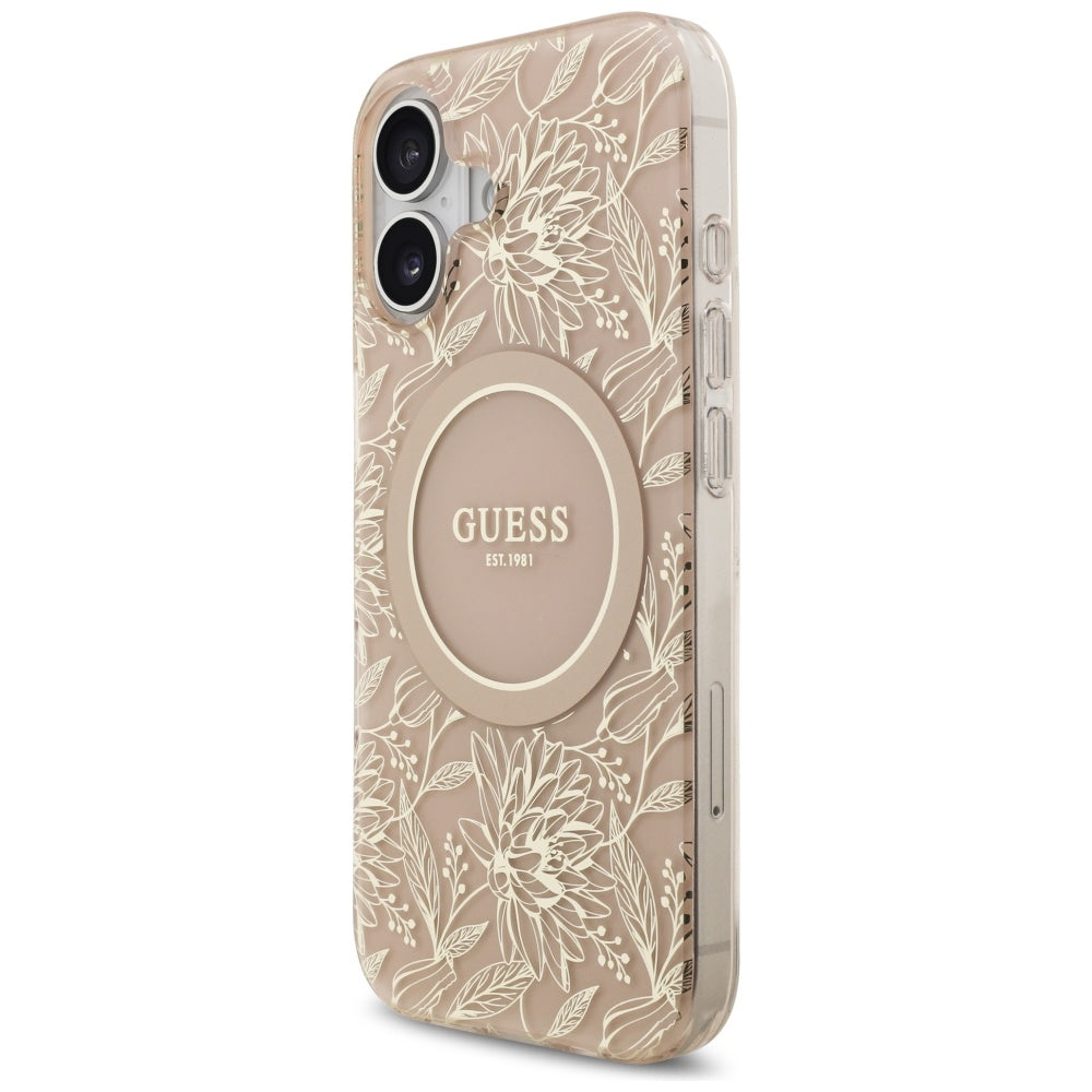 Capa MagSafe para Apple iPhone 17, Guess, IML Flowers Allover Electroplated with Pearl Strap, Preta