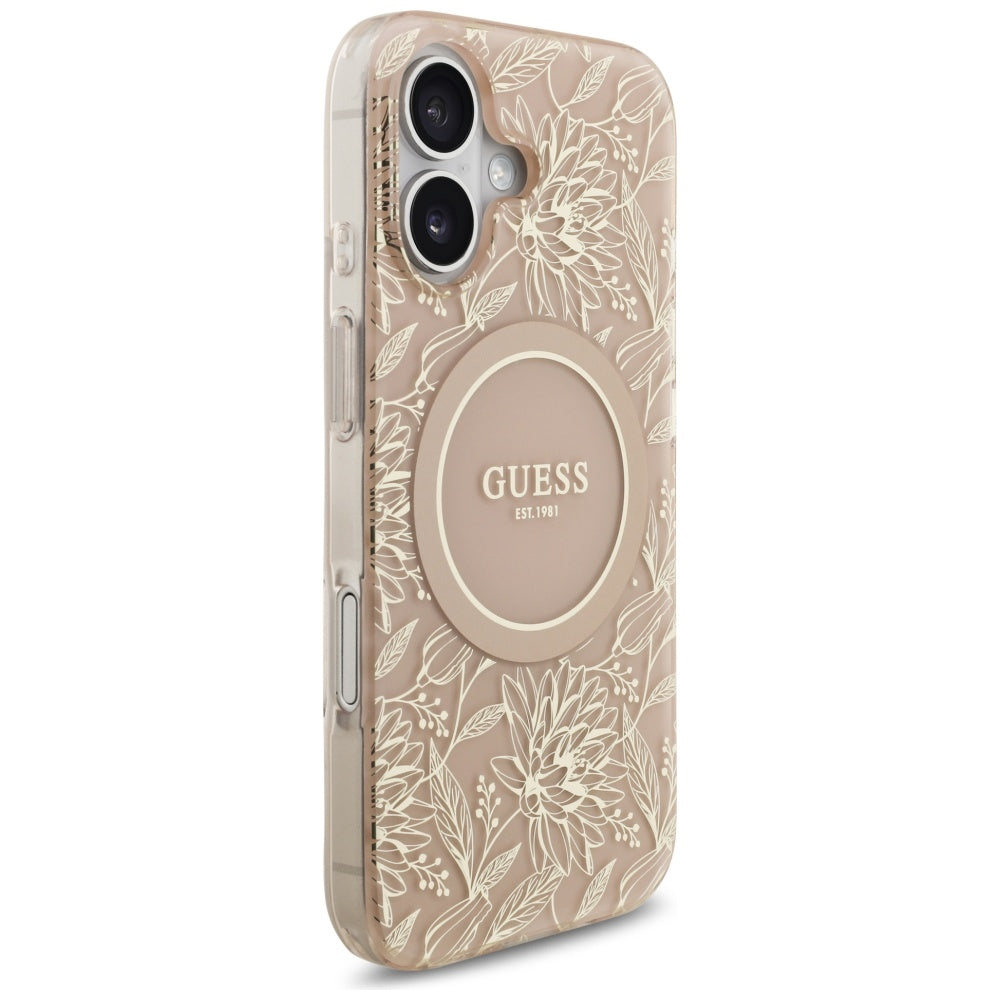 Capa MagSafe para Apple iPhone 17, Guess, IML Flowers Allover Electroplated with Pearl Strap, Preta