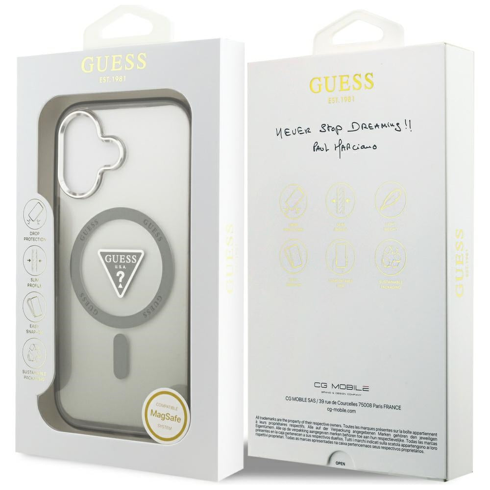 Capa MagSafe para Apple iPhone 17, Guess, Logo Triângulo Gradiente IML, Caqui Prateado