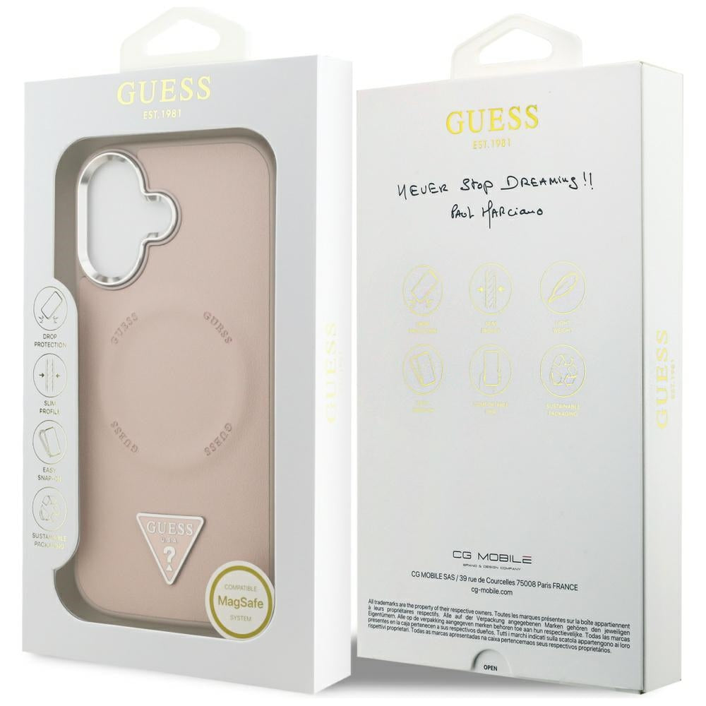 Capa MagSafe para Apple iPhone 17, Guess, Logo Triângulo, Rosa Prateado