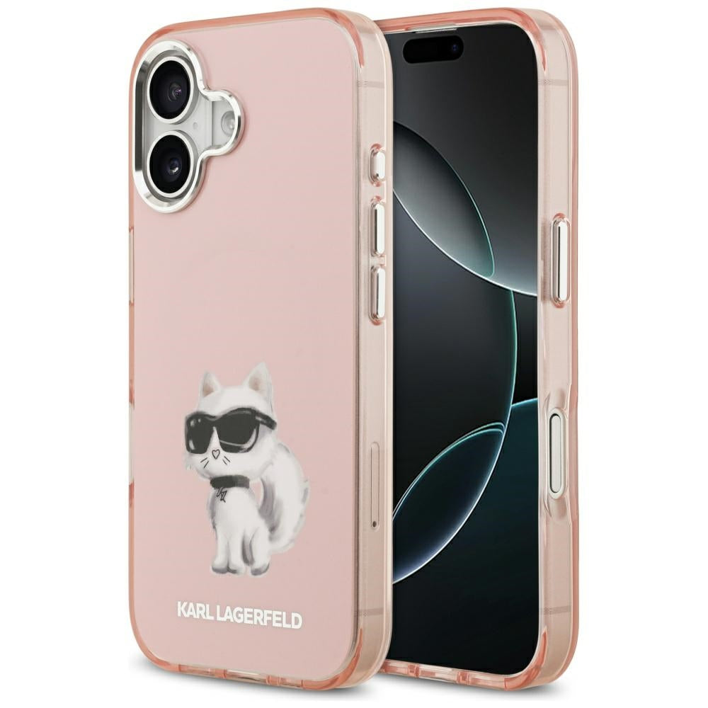 Capa MagSafe para Apple iPhone 17, Karl Lagerfeld, IML Aquarelle Logo Choupette, Rosa