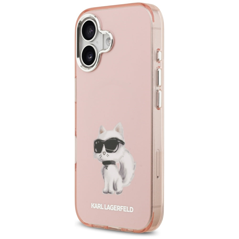 Capa MagSafe para Apple iPhone 17, Karl Lagerfeld, IML Aquarelle Logo Choupette, Rosa