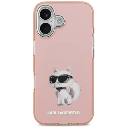 Capa MagSafe para Apple iPhone 17, Karl Lagerfeld, IML Aquarelle Logo Choupette, Rosa