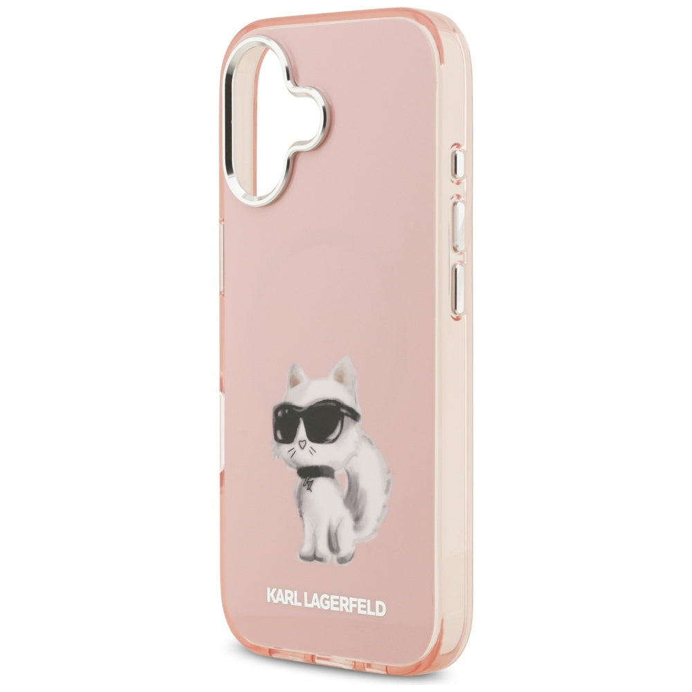 Capa MagSafe para Apple iPhone 17, Karl Lagerfeld, IML Aquarelle Logo Choupette, Rosa