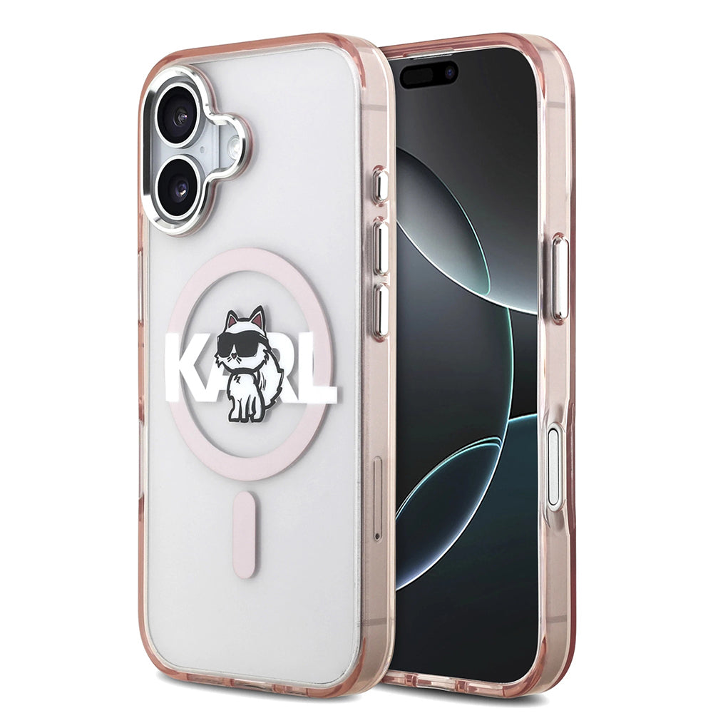 Capa MagSafe para Apple iPhone 17, Karl Lagerfeld, IML Sketch Logo Choupette, Rosa