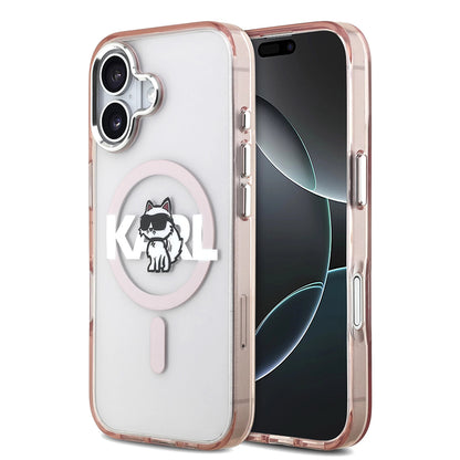 Capa MagSafe para Apple iPhone 17, Karl Lagerfeld, IML Sketch Logo Choupette, Rosa