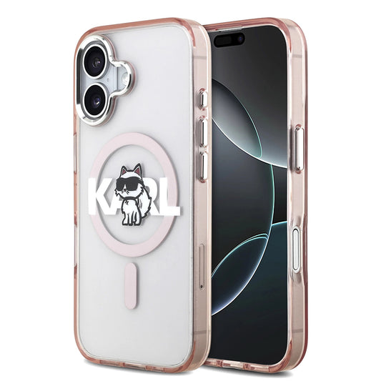Capa MagSafe para Apple iPhone 17, Karl Lagerfeld, IML Sketch Logo Choupette, Rosa