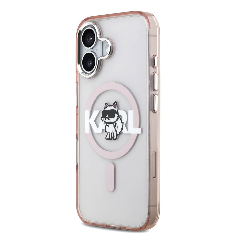 Capa MagSafe para Apple iPhone 17, Karl Lagerfeld, IML Sketch Logo Choupette, Rosa