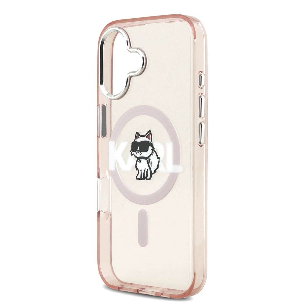 Capa MagSafe para Apple iPhone 17, Karl Lagerfeld, IML Sketch Logo Choupette, Rosa