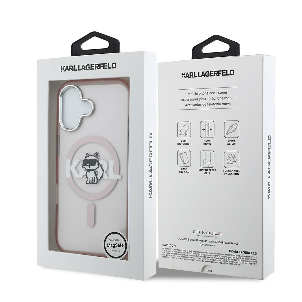 Capa MagSafe para Apple iPhone 17, Karl Lagerfeld, IML Sketch Logo Choupette, Rosa