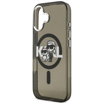 Capa MagSafe para Apple iPhone 17, Karl Lagerfeld, IML Sketch Logo Glitter Karl & Choupette, Preta.