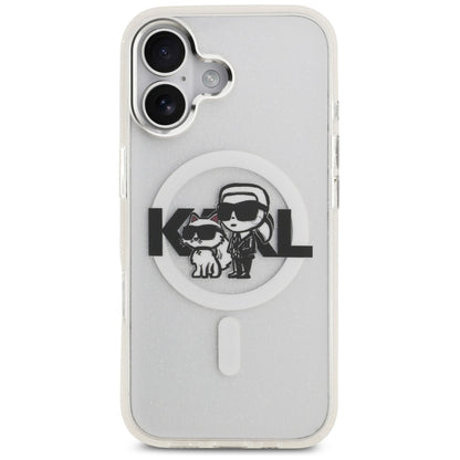Capa MagSafe para Apple iPhone 17, Karl Lagerfeld, IML Sketch Logo Glitter Karl & Choupette, Transparente