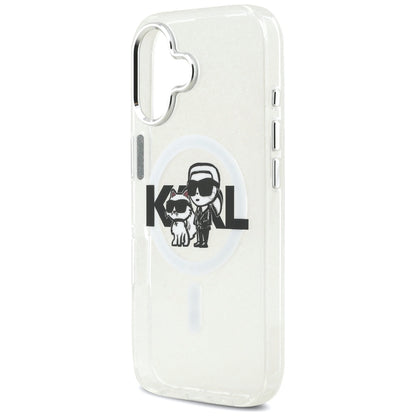 Capa MagSafe para Apple iPhone 17, Karl Lagerfeld, IML Sketch Logo Glitter Karl & Choupette, Transparente