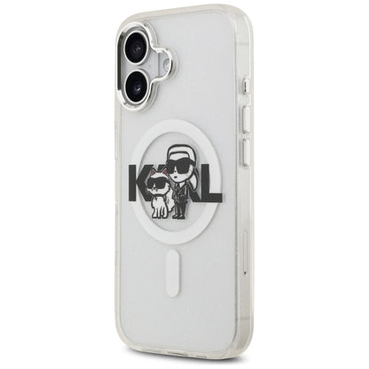 Capa MagSafe para Apple iPhone 17, Karl Lagerfeld, IML Sketch Logo Glitter Karl & Choupette, Transparente