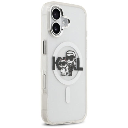Capa MagSafe para Apple iPhone 17, Karl Lagerfeld, IML Sketch Logo Glitter Karl & Choupette, Transparente