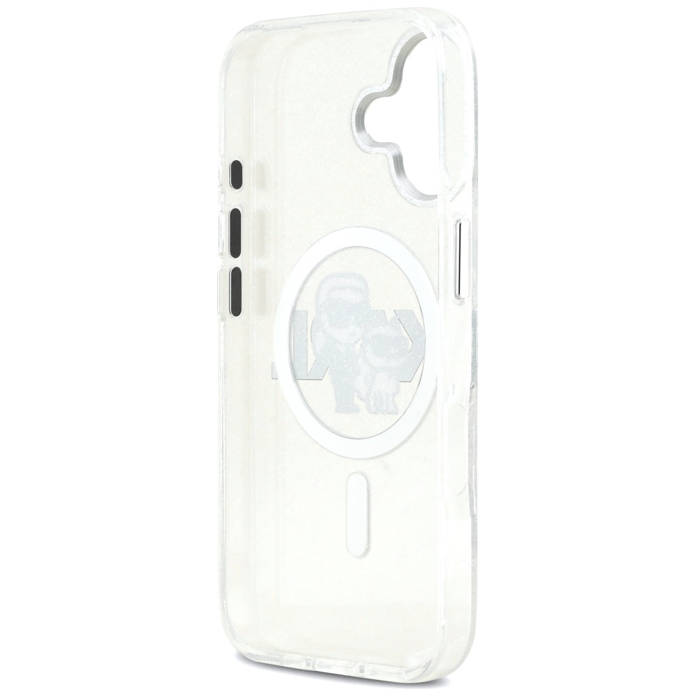 Capa MagSafe para Apple iPhone 17, Karl Lagerfeld, IML Sketch Logo Glitter Karl & Choupette, Transparente