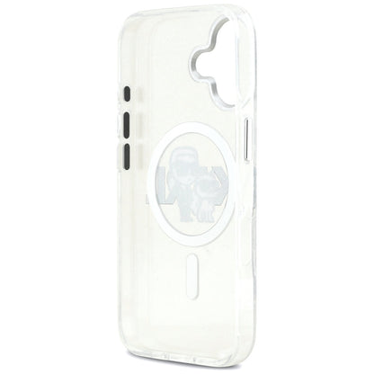 Capa MagSafe para Apple iPhone 17, Karl Lagerfeld, IML Sketch Logo Glitter Karl & Choupette, Transparente