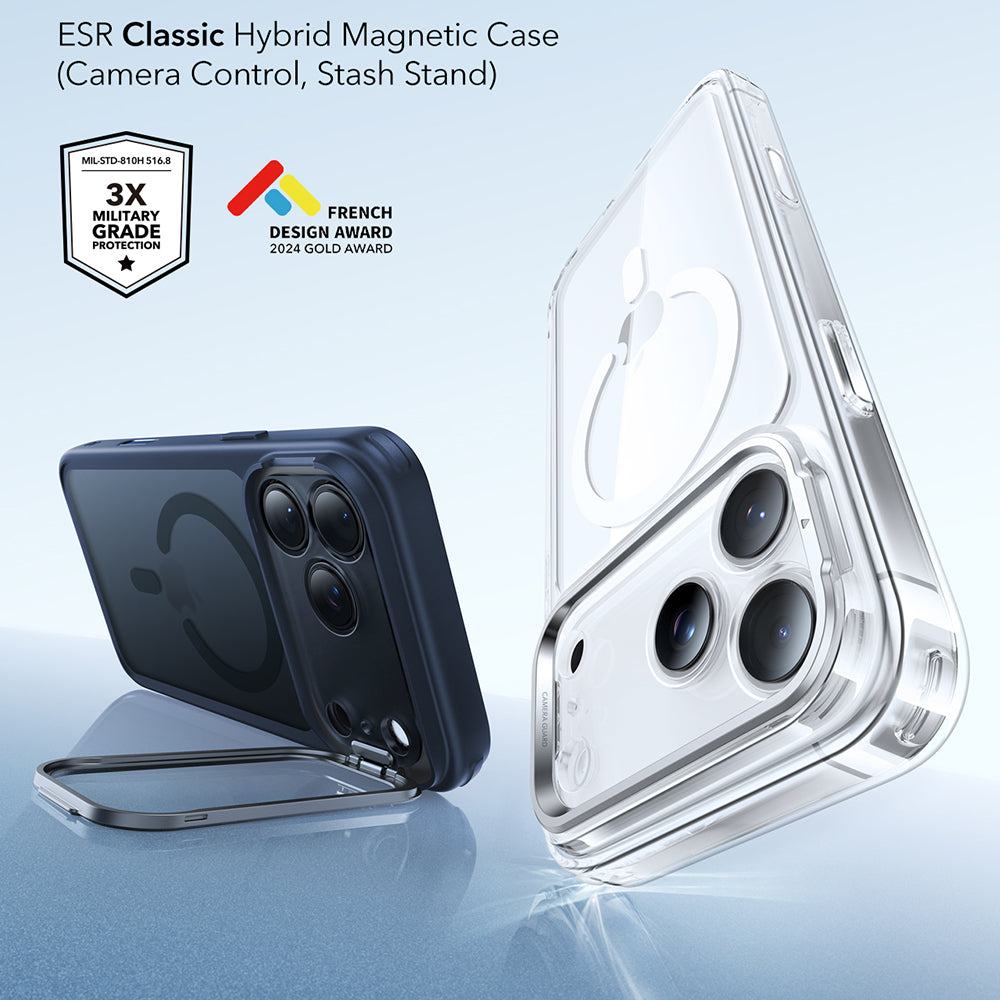 Capa MagSafe para Apple iPhone 17 Pro, ESR, Classic Hybrid Kickstand, Azul Acetinado