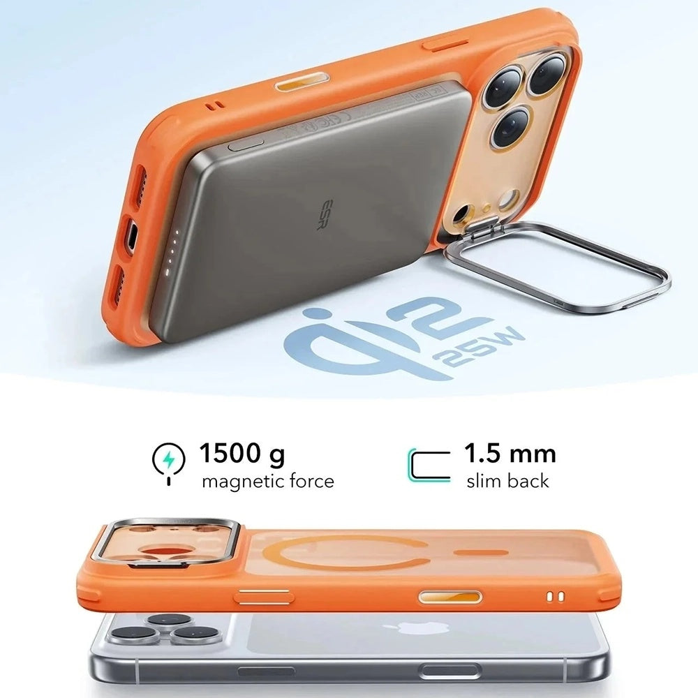 Capa MagSafe para Apple iPhone 17 Pro, ESR, Classic Hybrid Kickstand Slide, Laranja Acetinado