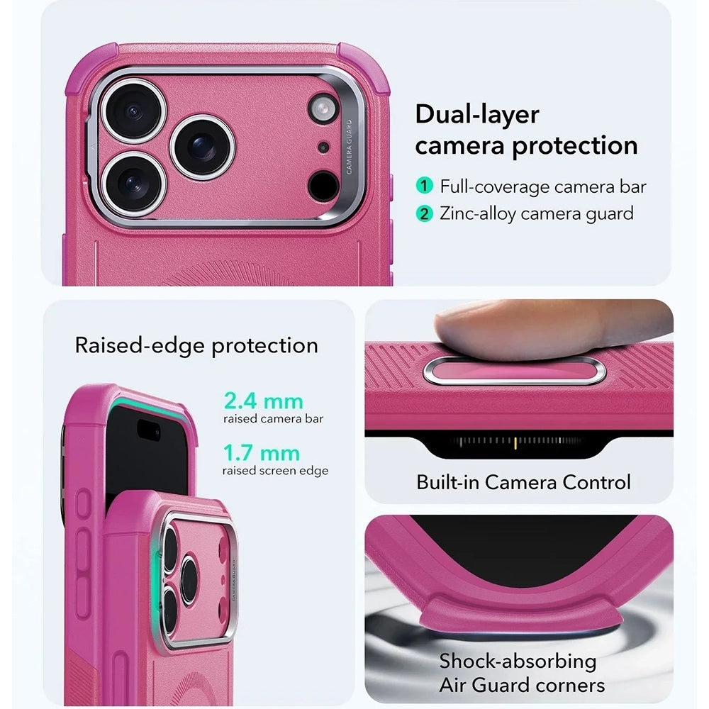 Capa MagSafe para Apple iPhone 17 Pro, ESR, Cyber Armor Kickstand, Rosa