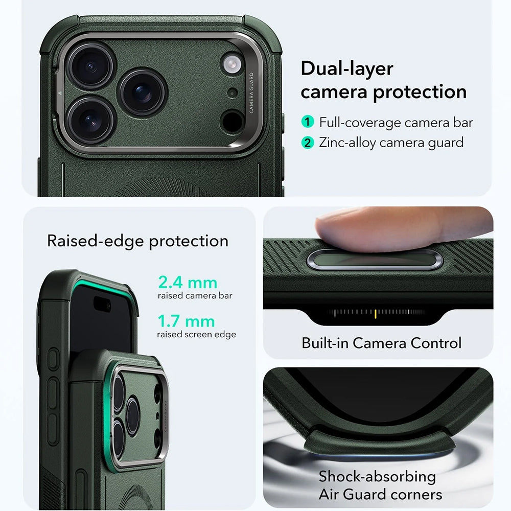 Capa MagSafe para Apple iPhone 17 Pro, ESR, Cyber Armor Kickstand, Verde
