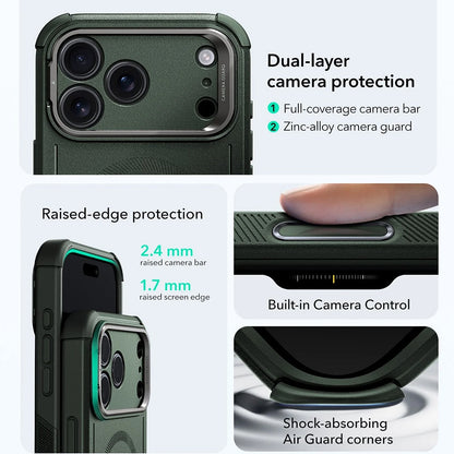 Capa MagSafe para Apple iPhone 17 Pro, ESR, Cyber Armor Kickstand, Verde