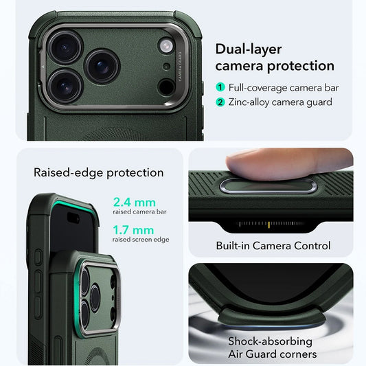 Capa MagSafe para Apple iPhone 17 Pro, ESR, Cyber Armor Kickstand, Verde