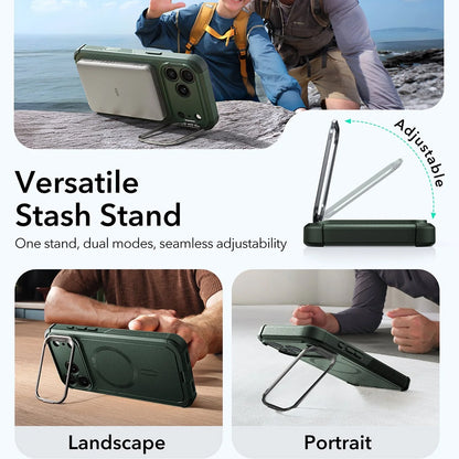 Capa MagSafe para Apple iPhone 17 Pro, ESR, Cyber Armor Kickstand, Verde