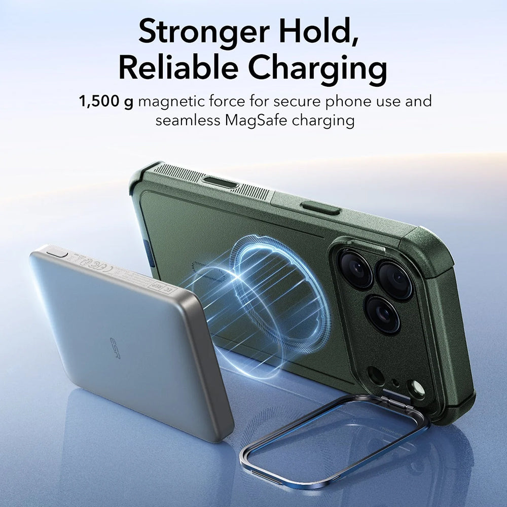 Capa MagSafe para Apple iPhone 17 Pro, ESR, Cyber Armor Kickstand, Verde
