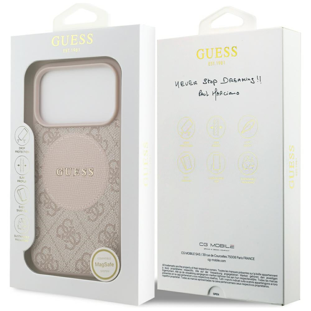 Capa MagSafe para Apple iPhone 17 Pro, Guess, 4G Circle Classic Logo, Rosa