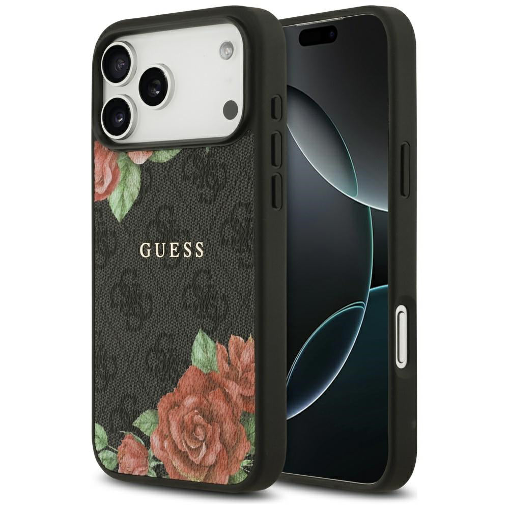 Capa MagSafe para Apple iPhone 17 Pro, Guess, Estampa de Flores 4G, Preta
