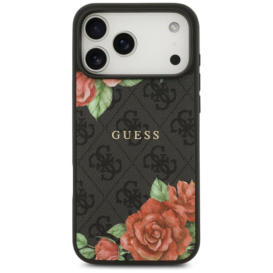 Capa MagSafe para Apple iPhone 17 Pro, Guess, Estampa de Flores 4G, Preta