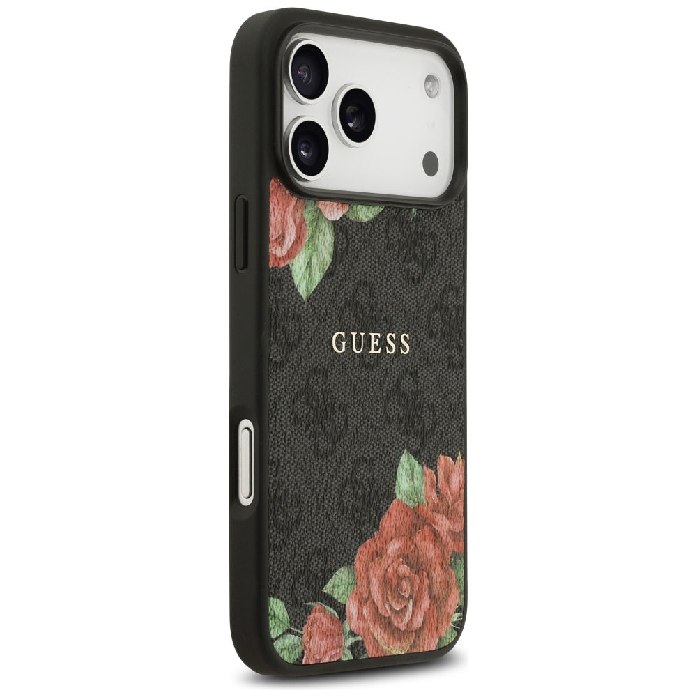 Capa MagSafe para Apple iPhone 17 Pro, Guess, Estampa de Flores 4G, Preta