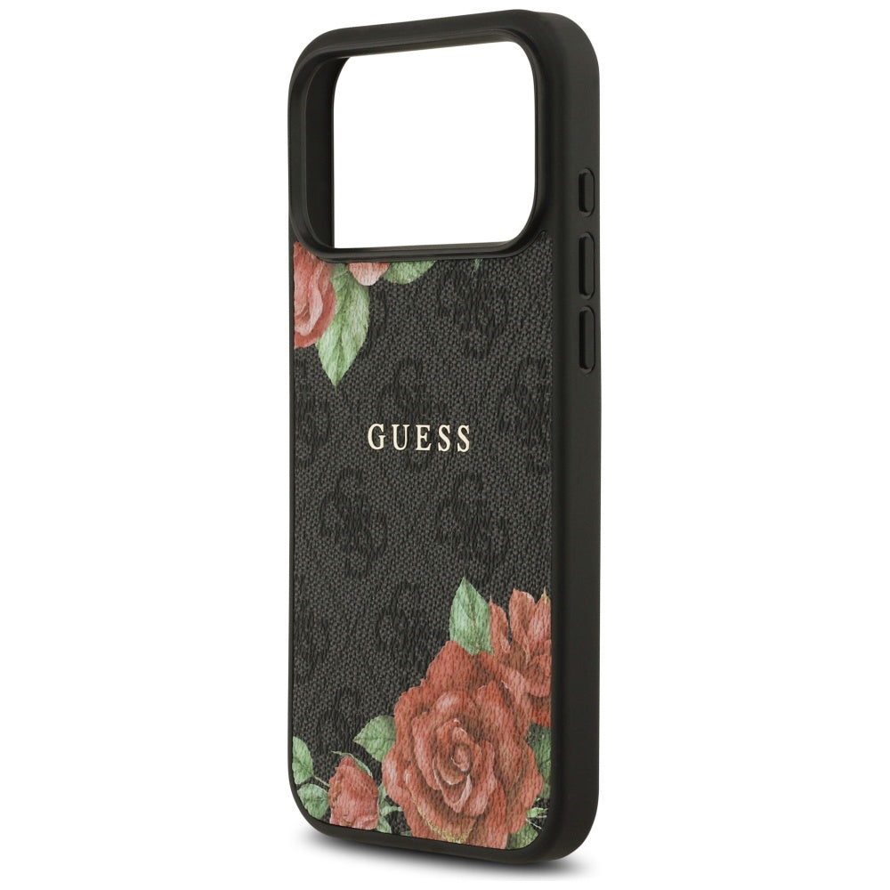 Capa MagSafe para Apple iPhone 17 Pro, Guess, Estampa de Flores 4G, Preta