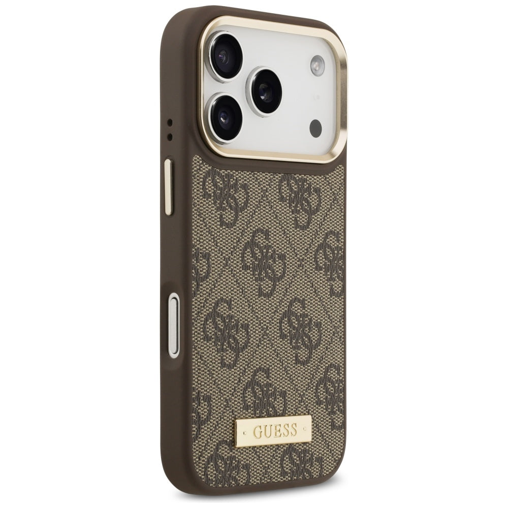 Capa MagSafe para Apple iPhone 17 Pro, Guess, 4G Logo Plate, Castanho