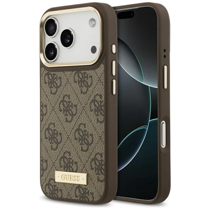 Capa MagSafe para Apple iPhone 17 Pro, Guess, 4G Logo Plate, Castanho