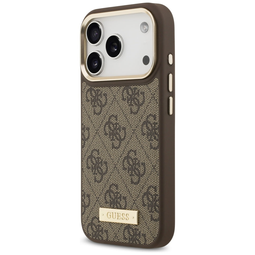 Capa MagSafe para Apple iPhone 17 Pro, Guess, 4G Logo Plate, Castanho