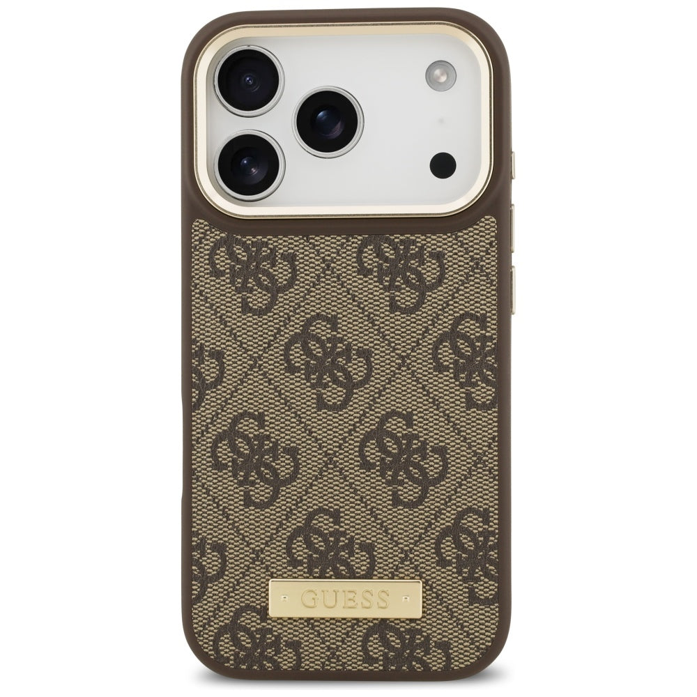Capa MagSafe para Apple iPhone 17 Pro, Guess, 4G Logo Plate, Castanho
