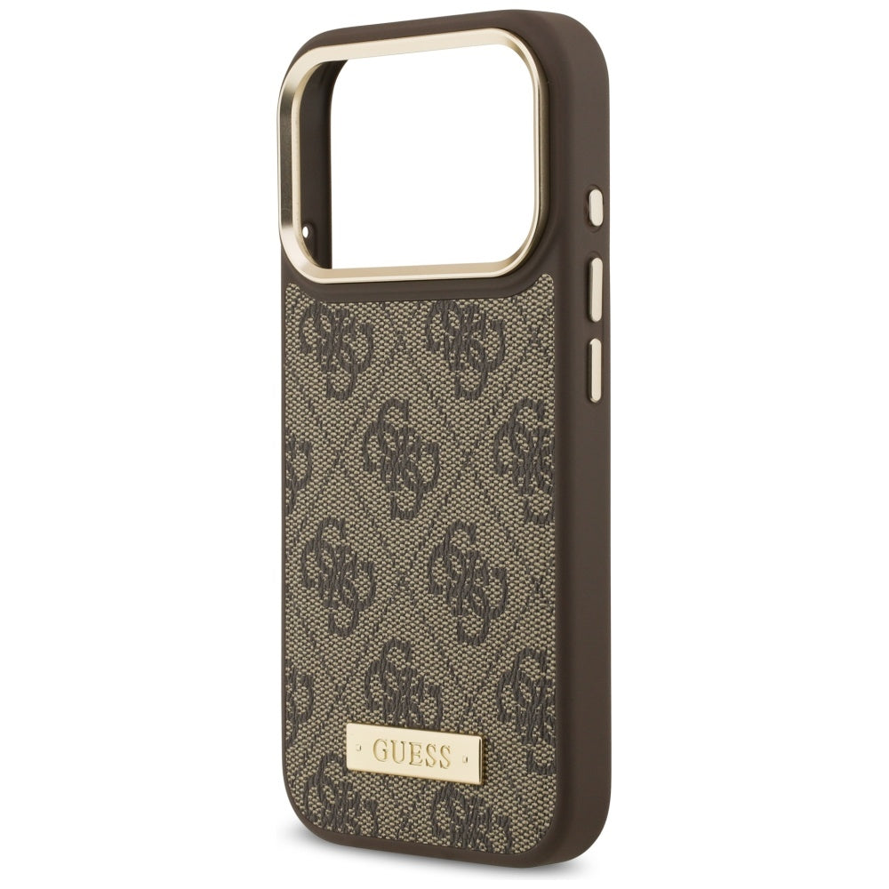 Capa MagSafe para Apple iPhone 17 Pro, Guess, 4G Logo Plate, Castanho