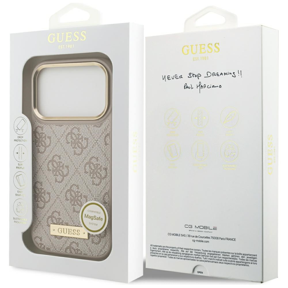 Capa MagSafe para Apple iPhone 17 Pro, Guess, 4G Logo Plate, Rosa