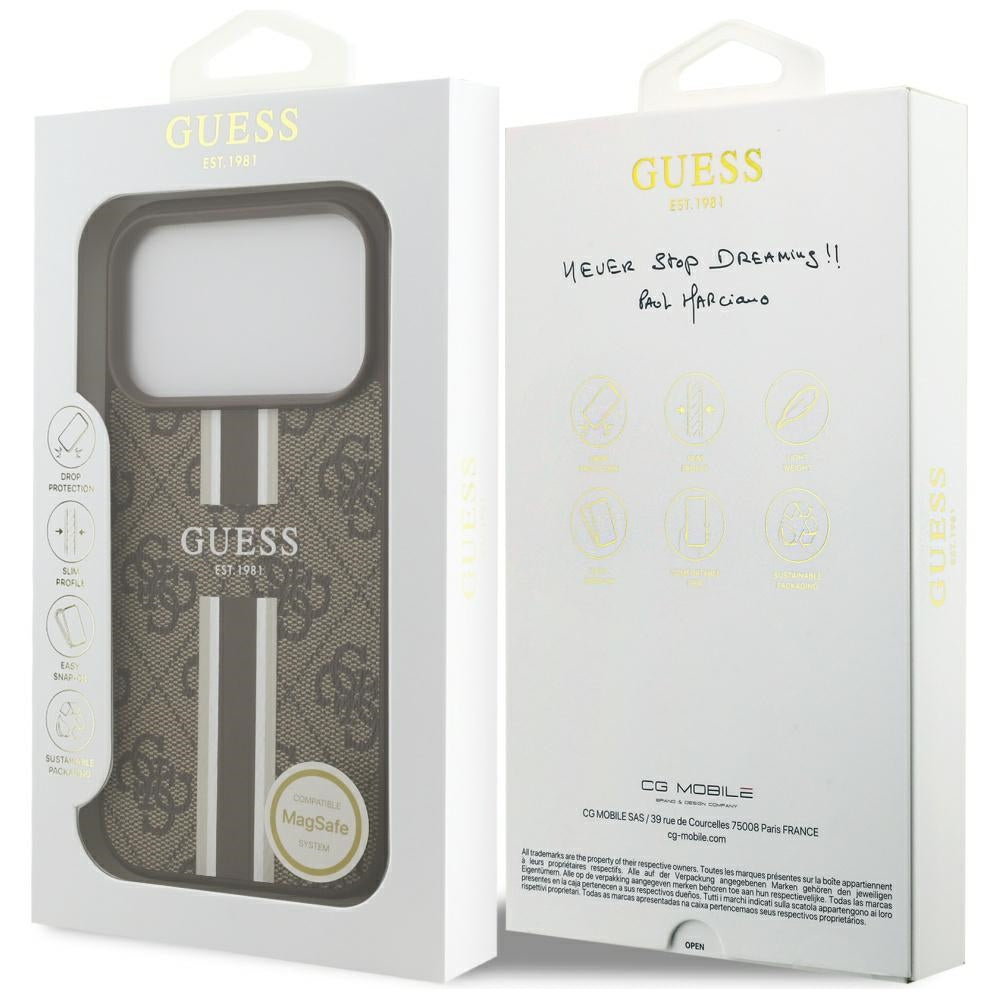 Capa MagSafe para Apple iPhone 17 Pro, Guess, 4G Printed Stripes, Marrom