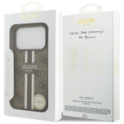 Capa MagSafe para Apple iPhone 17 Pro, Guess, 4G Printed Stripes, Marrom