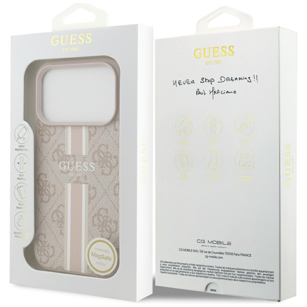 Capa MagSafe para Apple iPhone 17 Pro, Guess, 4G Printed Stripes, Rosa