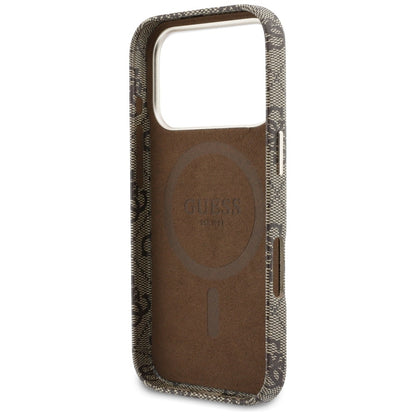 Capa MagSafe para Apple iPhone 17 Pro, Guess, 4G Script Logo, Castanho