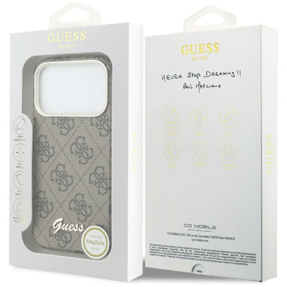 Capa MagSafe para Apple iPhone 17 Pro, Guess, 4G Script Logo, Castanho